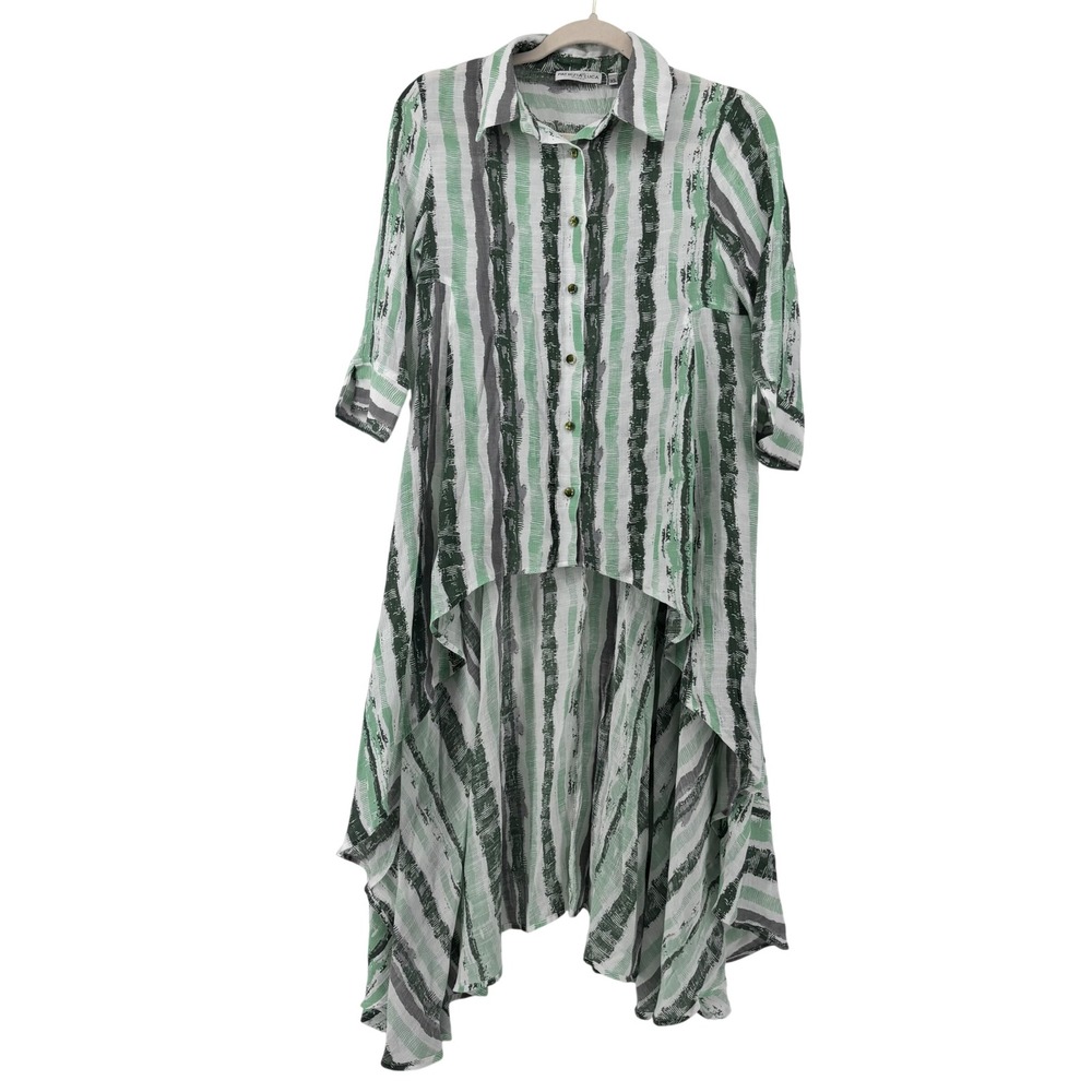 Patrizia Luca Milano Green‎ Abstract Stripe High-Low Tunic Shirt XS NWT